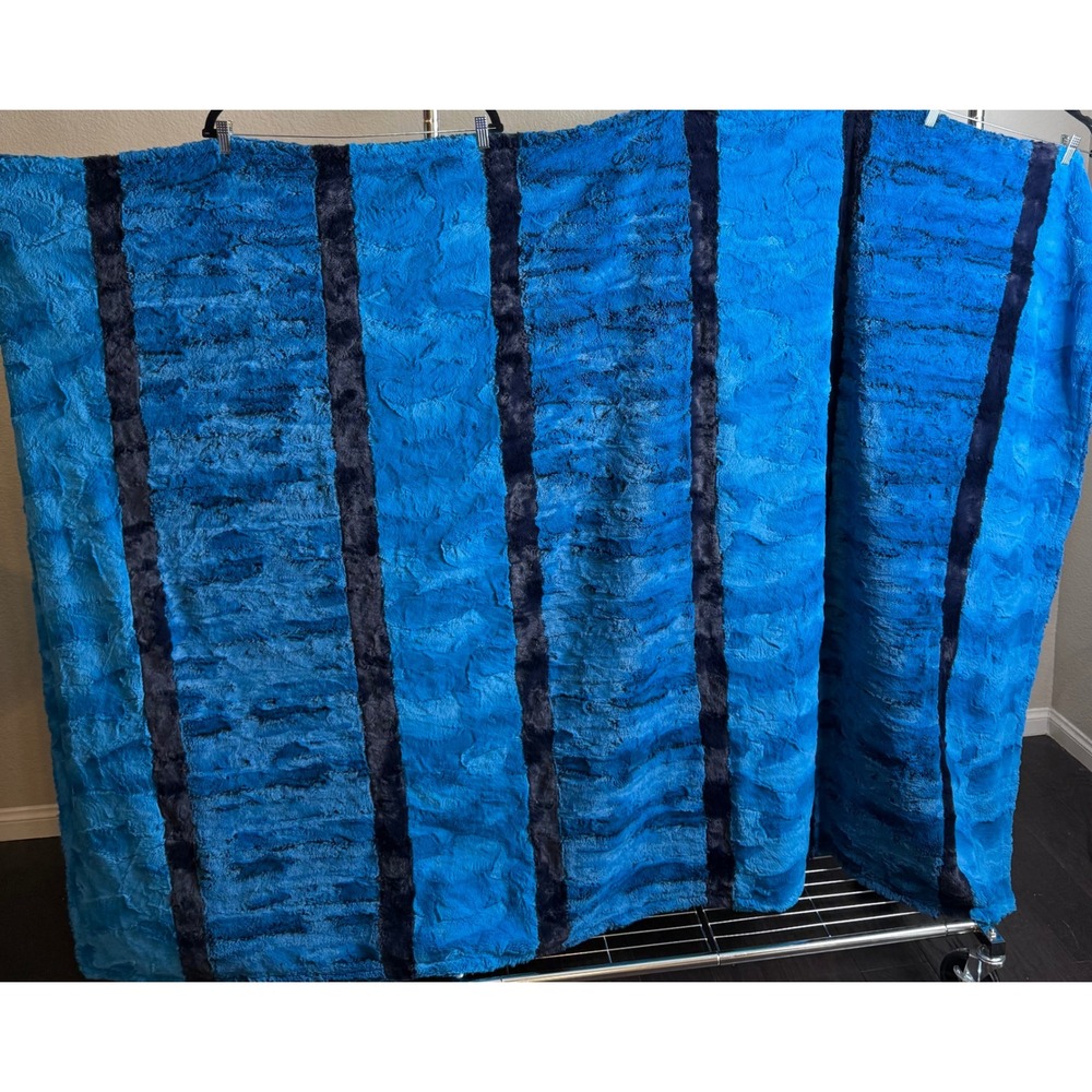 Sew Sweet Minky 74x52 Large Luxury Throw Blanket Blue Striped USA Made